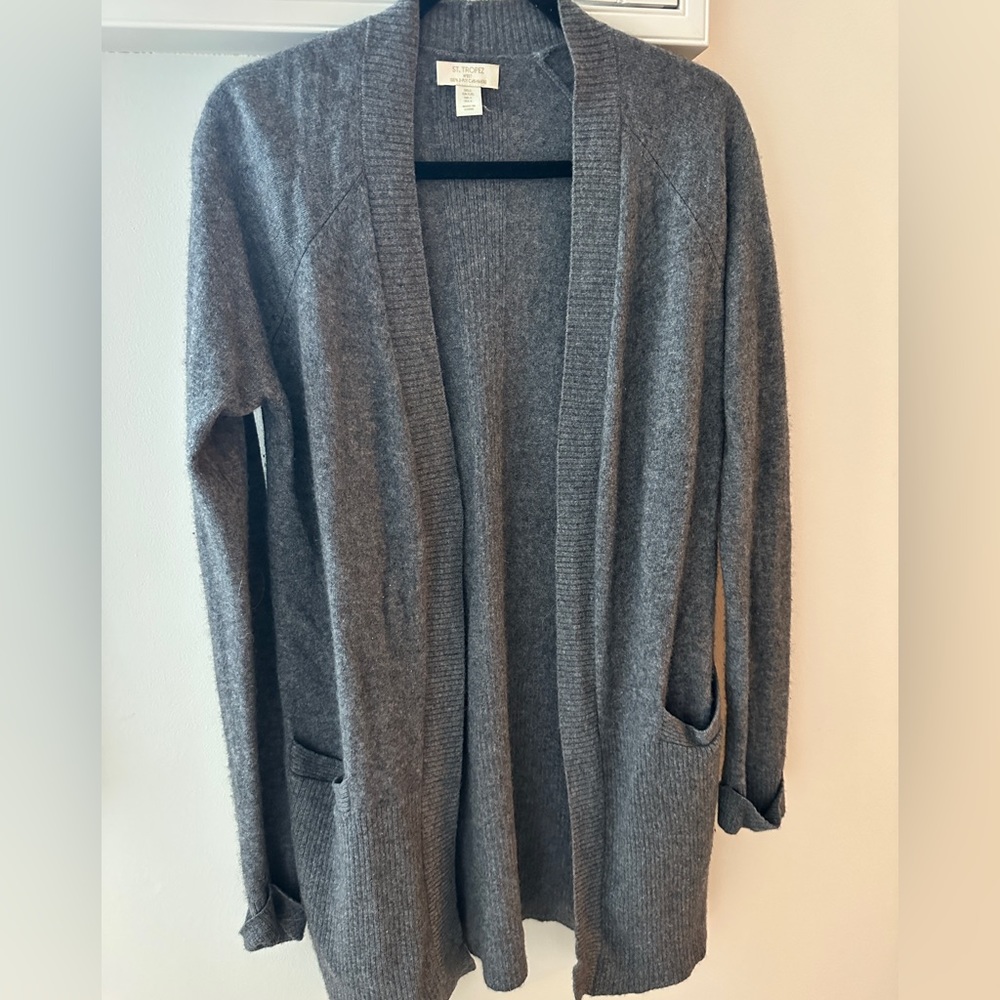 St. Tropez West 100% 2-Ply Cashmere Cardigan gray large fits medium